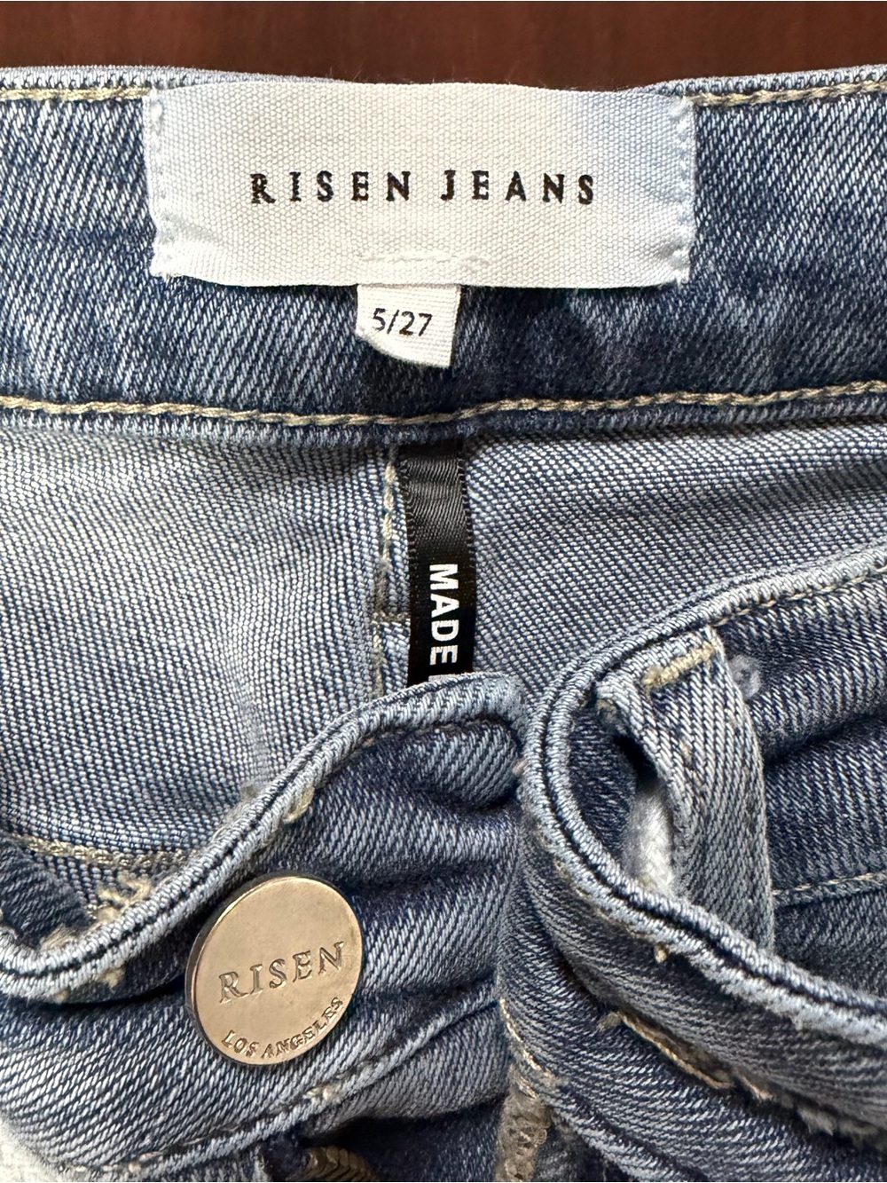 Light Wash Wide Leg Cargo Jeans with Drawstring Waist - Picture 5 of 6